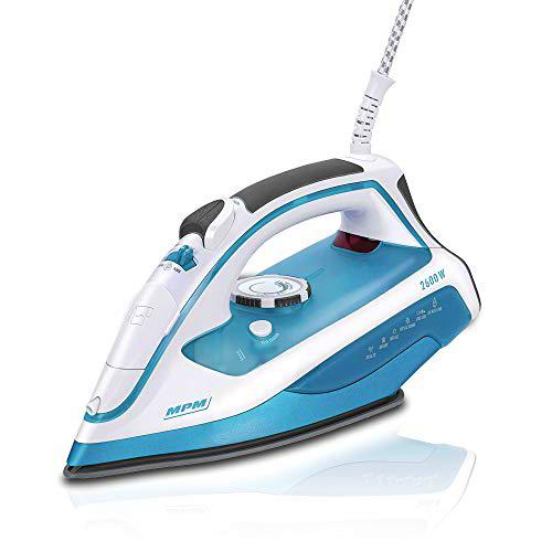 MPM Plancha de Ropa Vapor Libre de BPA 2400.0W, Blanco/Azul MZE-15.